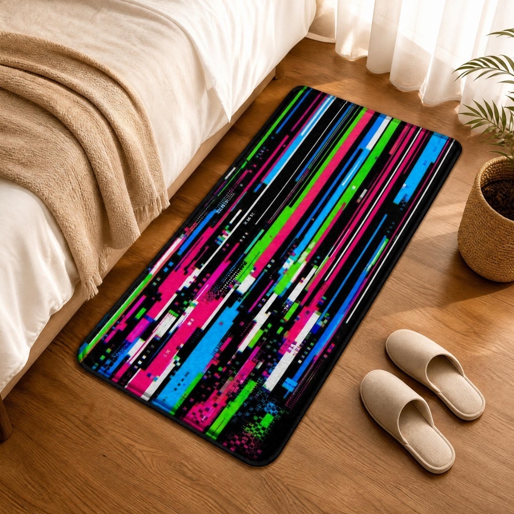 Retro Gaming Rug - Cyberpunk Glitch Kleurrijke verticale streepprint flanellen