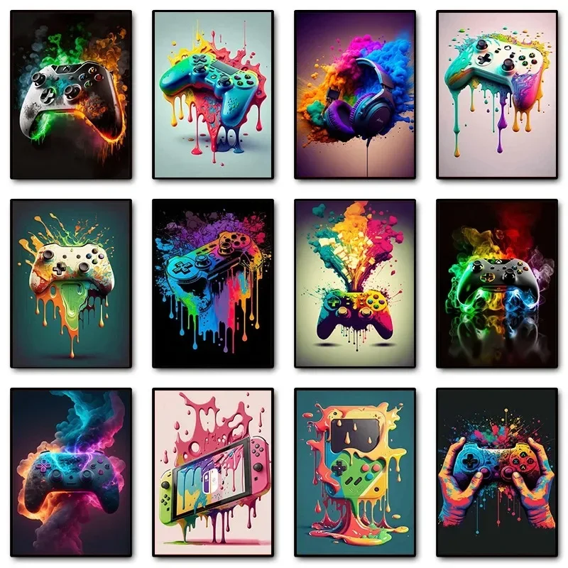 Retro Gaming Pictures - Kleurrijke pop-art gamer controller gaming wanddecoratie